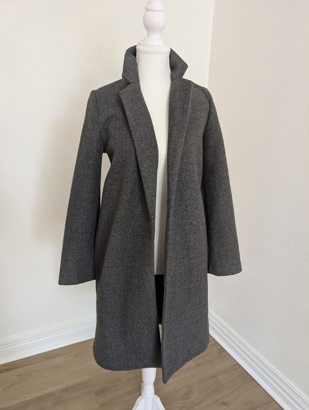 Zara Charcoal Gray Open-Front Trench Coat